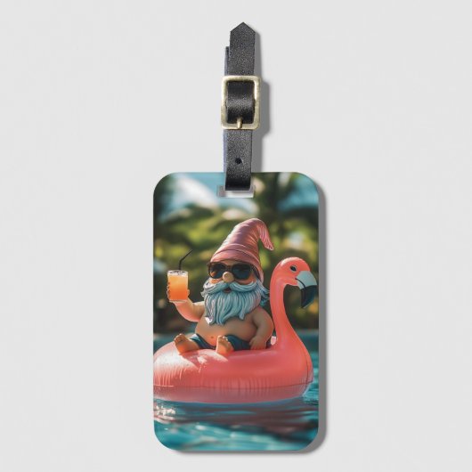 Zomergnoom in zonnebril op Flamingo Float Bagagelabel (Voorkant (verticaal))