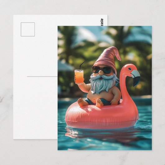 Zomergnoom in zonnebril op Flamingo Float Briefkaart (Voorkant / Achterkant)