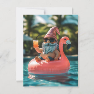 Zomergnoom in zonnebril op Flamingo Float Briefkaart
