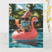 Zomergnoom in zonnebril op Flamingo Float Kaart (Gele Bloem)