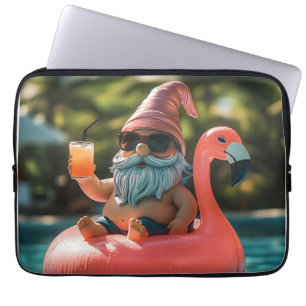 Zomergnoom in zonnebril op Flamingo Float Laptop Sleeve