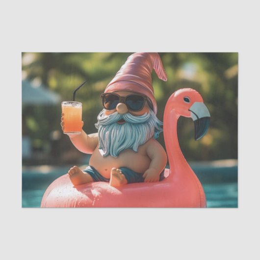 Zomergnoom in zonnebril op Flamingo Float Tissuepapier (Voorkant)