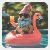 Zomergnoom in zonnebril op Flamingo Float Vierkante Sticker (Voorkant)
