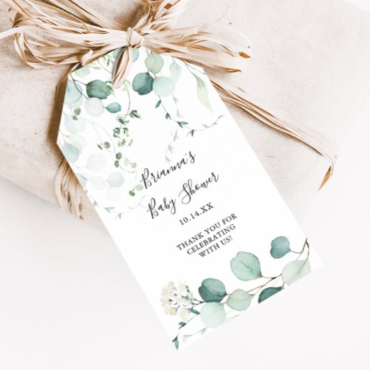 Zomergroen Eucalyptus gebladerte Baby shower Cadeaulabel
