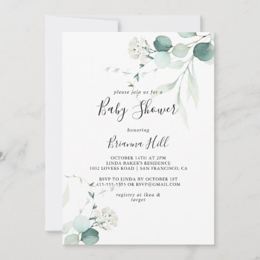 Zomergroen Eucalyptus gebladerte Baby shower Kaart (Voorkant)
