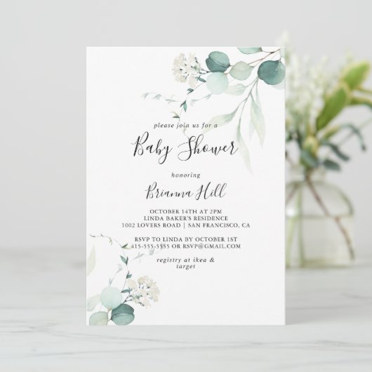 Zomergroen Eucalyptus gebladerte Baby shower Kaart (Staand voorkant)