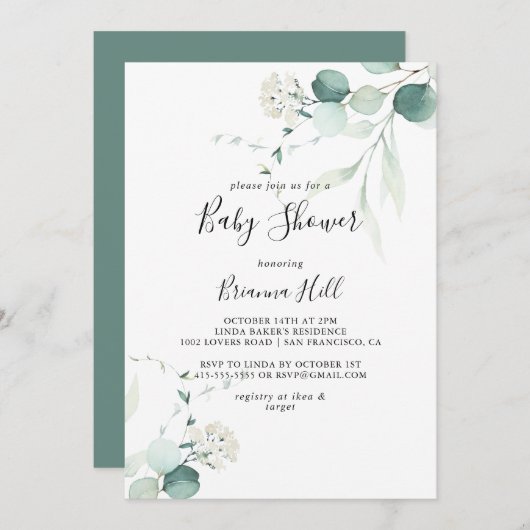Zomergroen Eucalyptus gebladerte Baby shower Kaart (Voorkant / Achterkant)