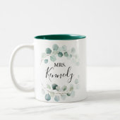 Zomergroen Eucalyptus gebladerte Mrs. Pas getrouwd Tweekleurige Koffiemok (Links)