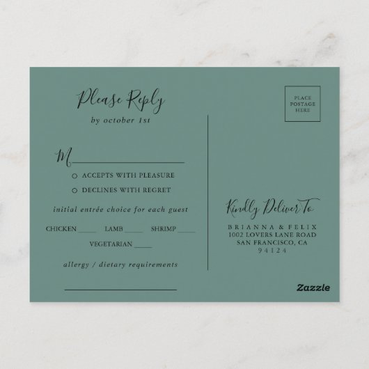 Zomergroen Eucalyptus Menu Keuze RSVP Briefkaart (Achterkant)