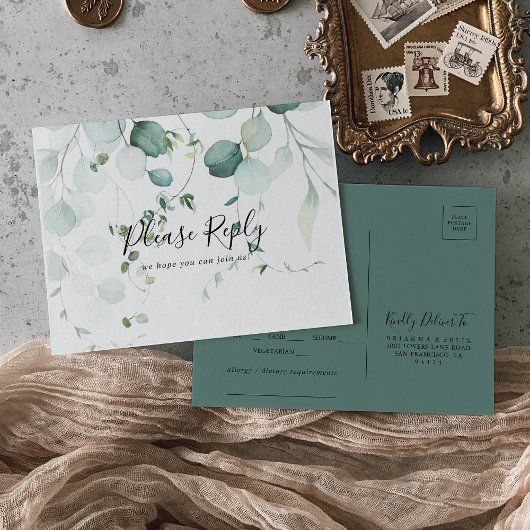 Zomergroen Eucalyptus Menu Keuze RSVP Briefkaart
