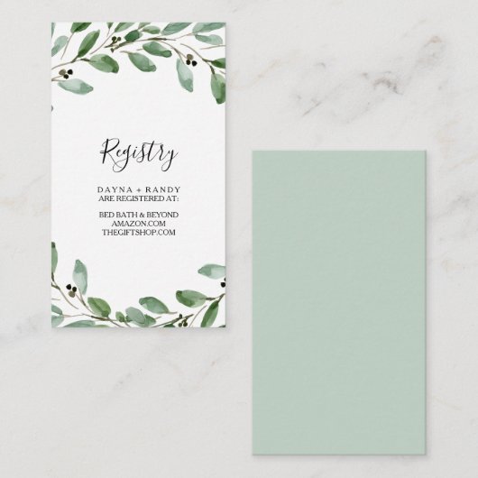 Zomergroen Tropisch Eucalyptus Gift Registry Informatiekaartje (Voorkant / Achterkant)