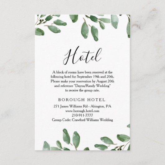 Zomergroen Tropisch Eucalyptus Hotel Informatiekaartje (Voorkant)