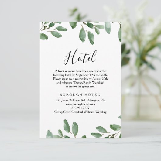 Zomergroen Tropisch Eucalyptus Hotel Informatiekaartje (Staand voorkant)