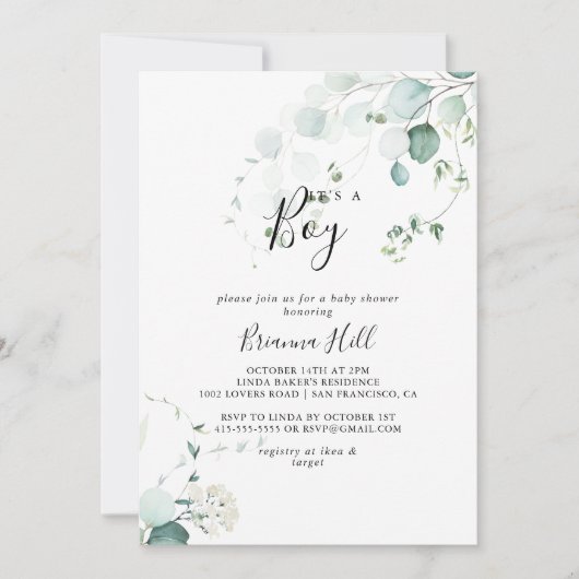 Zomergroene eucalyptus Het is een Baby shower voor Kaart (Voorkant)