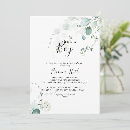 Zomergroene eucalyptus Het is een Baby shower voor Kaart (Staand voorkant)