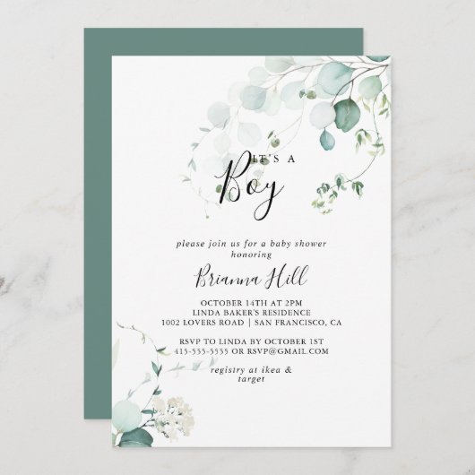 Zomergroene eucalyptus Het is een Baby shower voor Kaart (Voorkant / Achterkant)