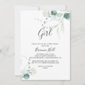 Zomergroene eucalyptus Het is een meisje Baby show Kaart (Voorkant)