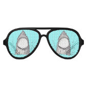 Zomerhaai Hand getrokken en geschilderd op Blauwgr Aviator Zonnebril (Voorkant)