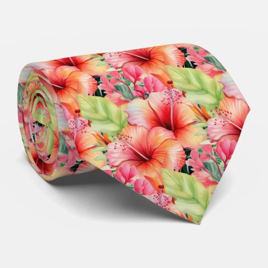 Zomerhalsband | Tropische Hibiscus Stropdas (Opgerold)