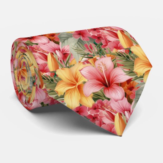 Zomerhalsband | Tropische Hibiscus Stropdas (Opgerold)
