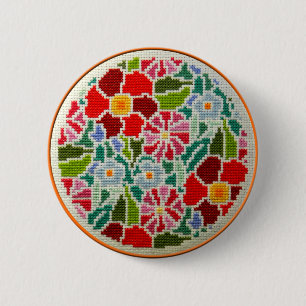 Zomerherinneringen, rondgeborduurd, versierd ronde button 5,7 cm