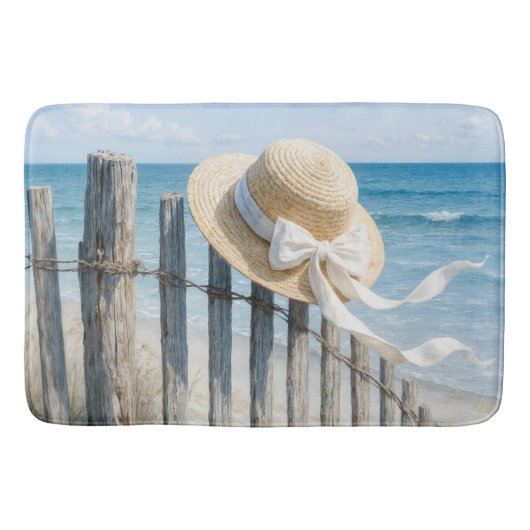 Zomerhoed van stro op strandhek badmat (Voorkant)