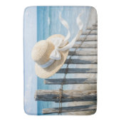 Zomerhoed van stro op strandhek badmat (Voorkant Verticaal)