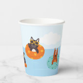 Zomerhonden op het strand papieren bekers (Achterkant)