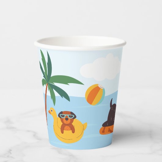 Zomerhonden op het strand papieren bekers (Voorkant)