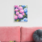 zomerhortensia's | Roze & Blauwe Kustbloemen Canvas Afdruk (Insitu (Woonkamer))
