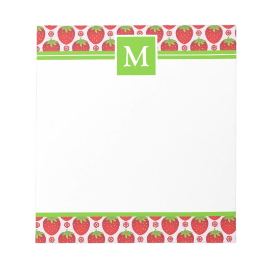 Zomerige Aardbeien Monogram Notitieblok (Voorkant)
