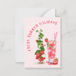 Zomerkaart met verse aardbeien drankje notitiekaartje