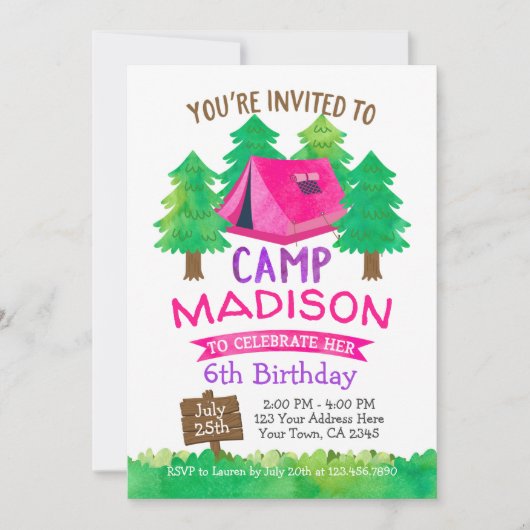 Zomerkamp, Camping Verjaardag Uitnodiging (Voorkant)