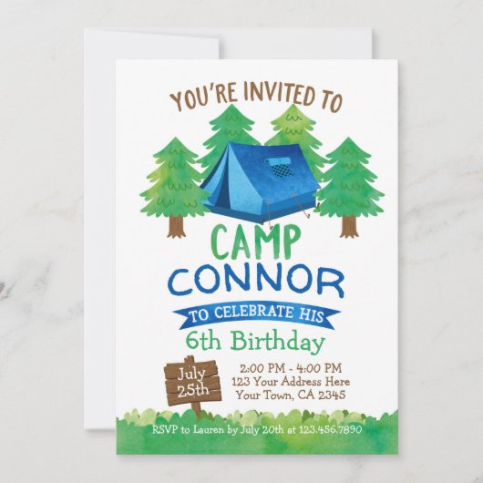 Zomerkamp, Camping Verjaardag Uitnodiging (Voorkant)