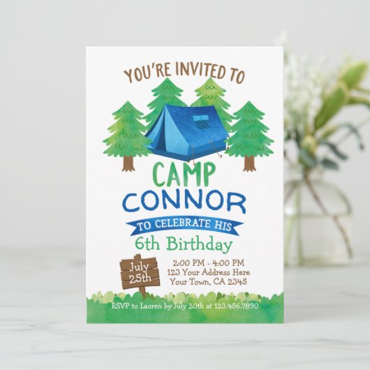Zomerkamp, Camping Verjaardag Uitnodiging (Staand voorkant)