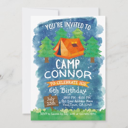 Zomerkamp, Camping Verjaardag Uitnodiging (Voorkant)