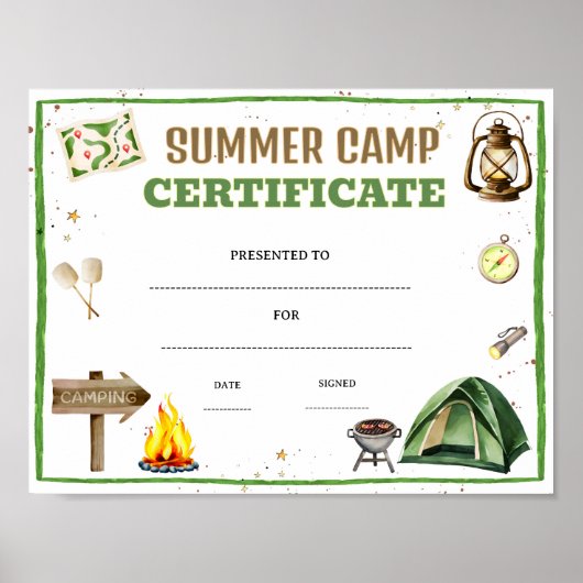 Zomerkamp certificaat bewerkbaar poster (Voorkant)