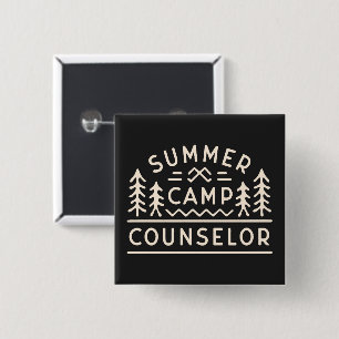 Zomerkamp counselor esthetisch zwart vierkante button 5,1 cm
