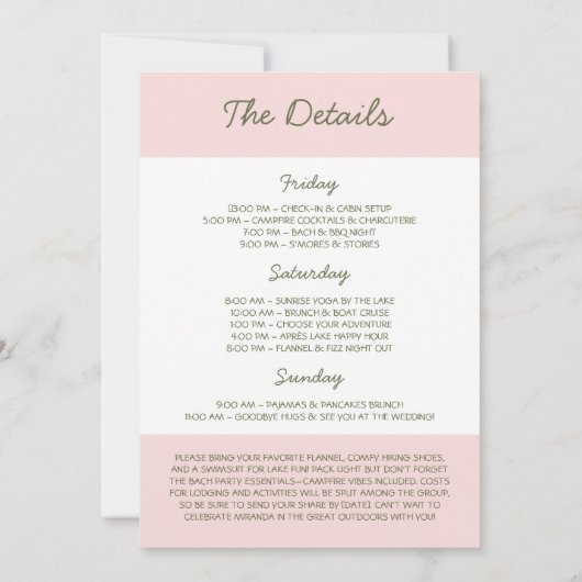 Zomerkamp Gingham Roze & Groene Bachelorette Kaart (Achterkant)