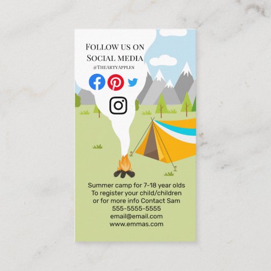 zomerkamp in het strand visitekaartje (Achterkant)