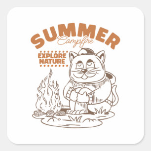 Zomerkampvuur Ontdek Natuur - Cat Vierkante Sticker