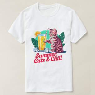 Zomerkat Geschenk - Retro Katten & Chill Roze Lapj T-shirt