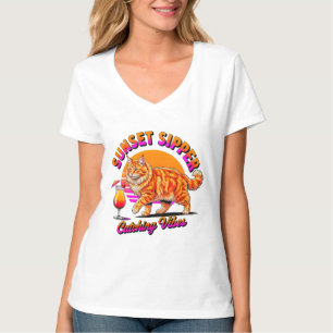 Zomerkat voor Vrouwen - Retro Zonsondergang Sipper T-shirt