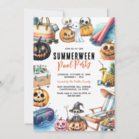 Zomerkerst Halloween Zwembad Feestje Kaart (Voorkant)