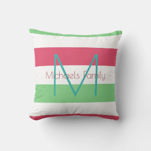 zomerkleurenstrepen en gepersonaliseerd monogram buitenkussen
