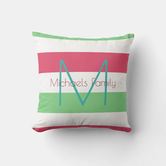 zomerkleurenstrepen en gepersonaliseerd monogram buitenkussen (Voorkant)