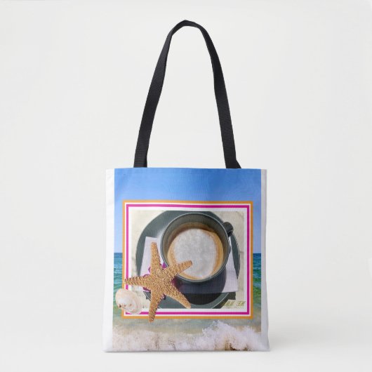 Zomerkoffie dessert oceaan uitzicht canvas tas. tote bag (Voorkant)