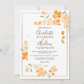 Zomerkoraal sinaasappel gouden bloemen waterverf b kaart (Voorkant)