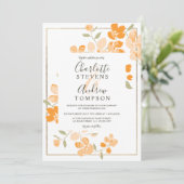 Zomerkoraal sinaasappel gouden bloemen waterverf b kaart (Staand voorkant)