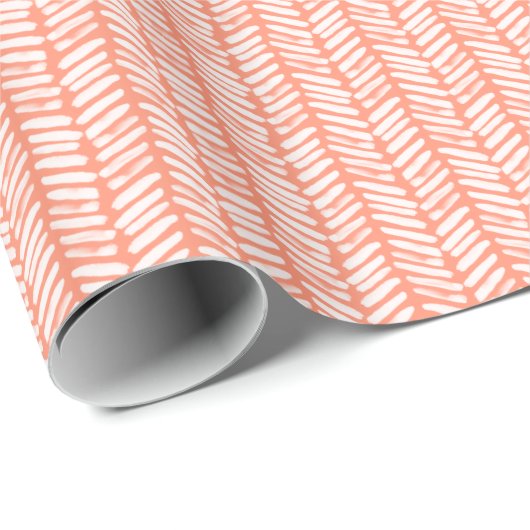Zomerkoraal Sinaasappel Zalm Witte Zigzag Stripes Cadeaupapier (Rol Hoek)